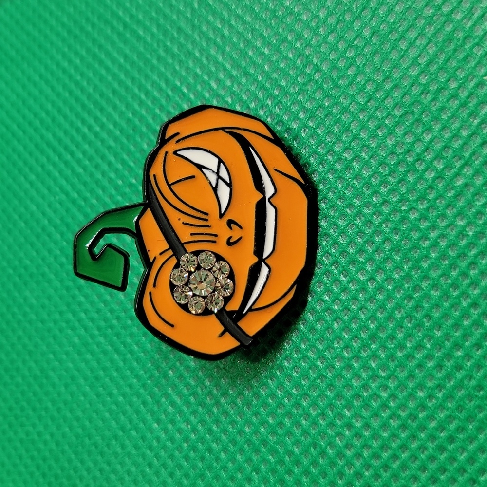 Pumpkin Brooch Tac Pin with Rhinestone Enamel Orange 1" Wide Unisex New